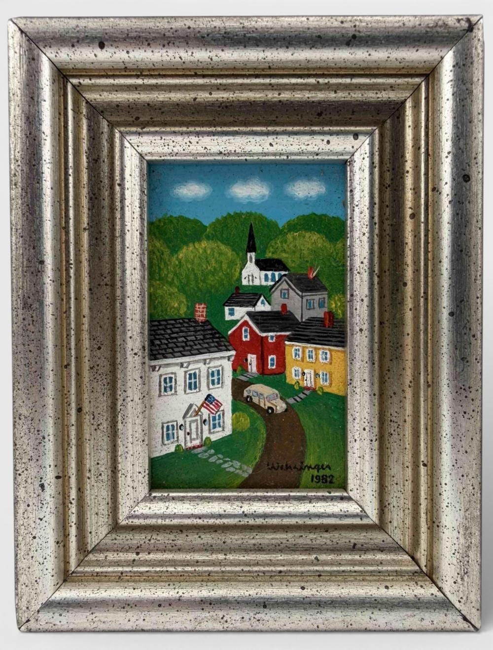 Charles Wehringer comparable auction result: charles wehringer new york 20th c miniature village scene with american flag oil on board