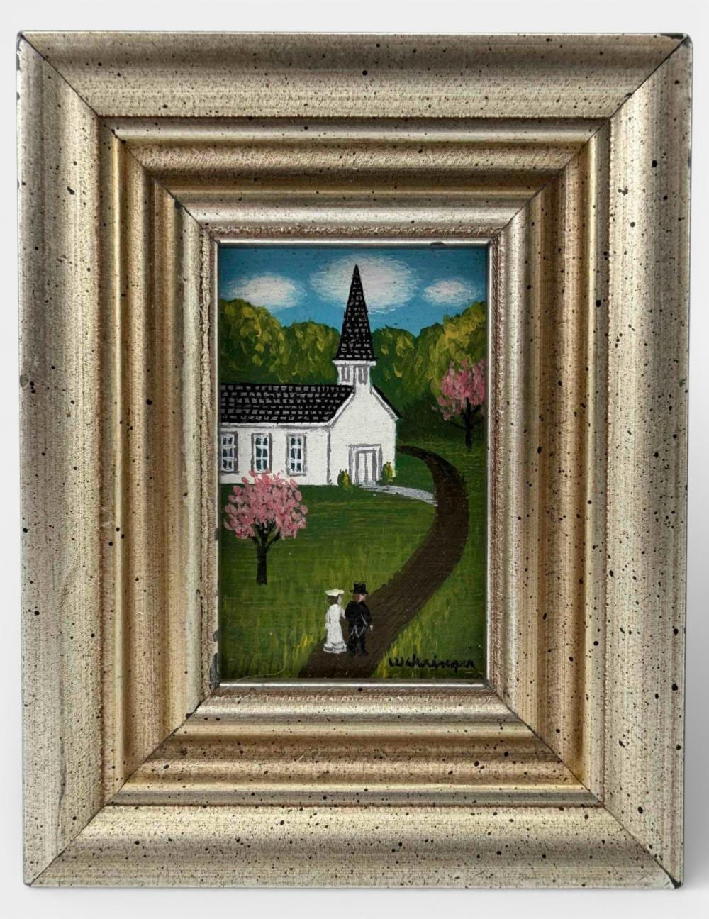 Charles Wehringer comparable auction result: charles wehringer new york 20th c miniature scene with chapel oil on board
