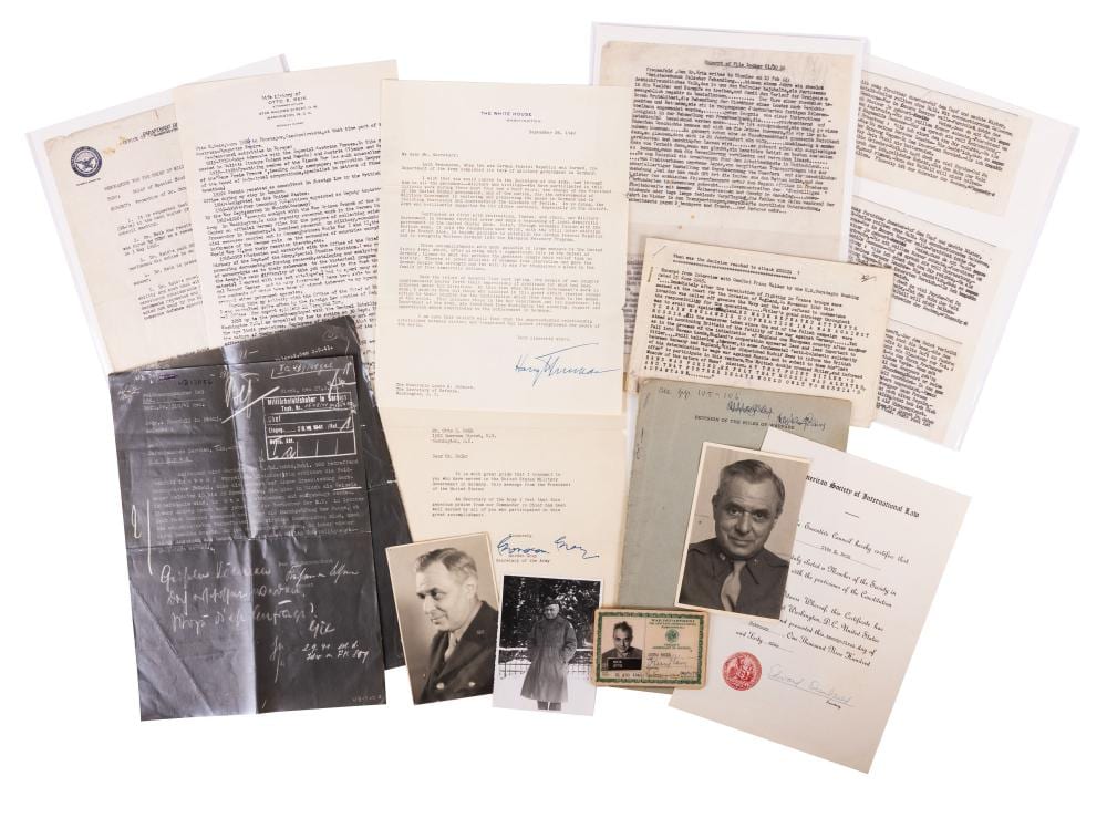 otto e reik research analyst with the nuremberg war crimes branch archive of documents including letter signed by har · Goldberg Coins & Collectibles · 2026-02-25 Harley (1908) Griffiths comparable auction result: otto e reik research analyst with the nuremberg war crimes branch archive of documents including letter signed by har