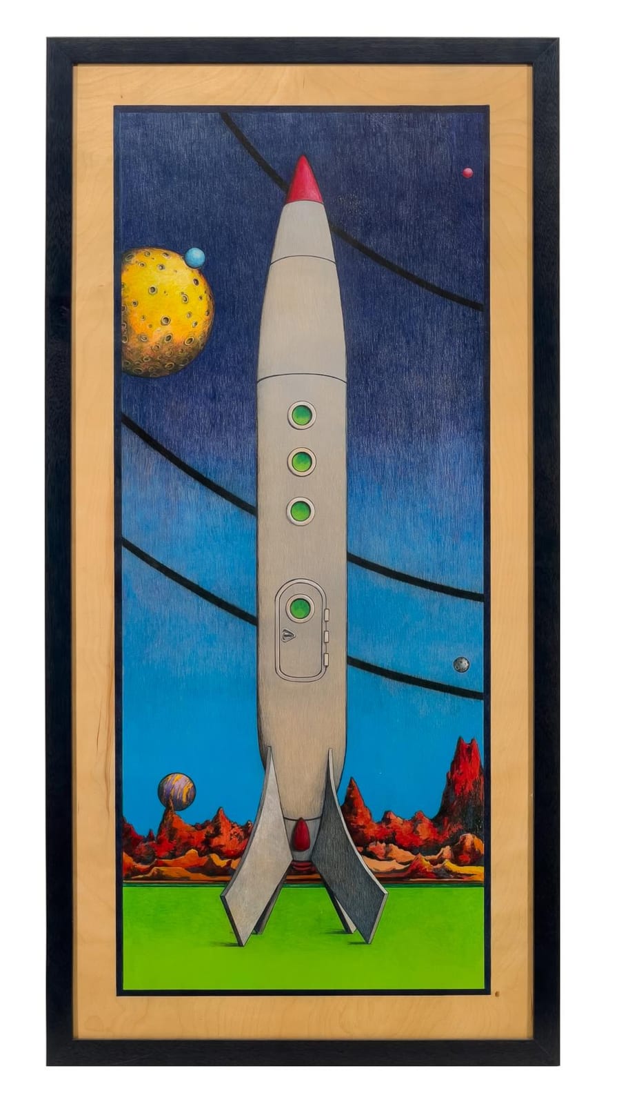 Mark McDowell comparable auction result: mark mcdowell rocket on green planet prismacolor pencil on panel