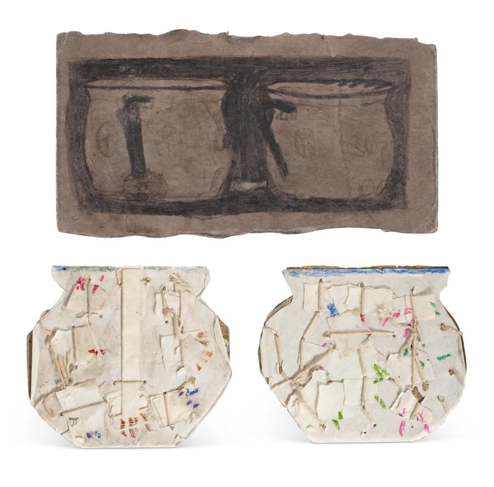 James Castle comparable auction result: james castle 1899 1977 untitled sugar and creamer soot and spit on fo