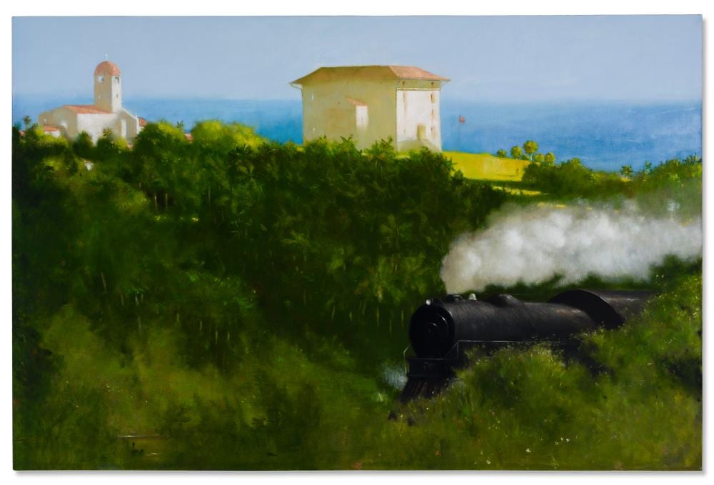 Julio Larraz comparable auction result: julio larraz b 1944 corridor oil on canvas54 x 82 in 137 2 x 208 3 c