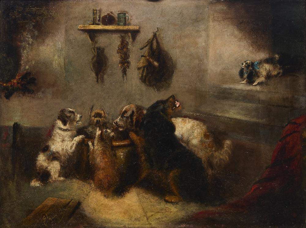 Edward Armfield comparable auction result: edward armfield british 1817 1896 an interior with dogs