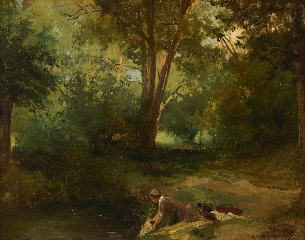 Antoine Chintreuil comparable auction result: antoine chintreuil french 1814 1873 a woman washing clo