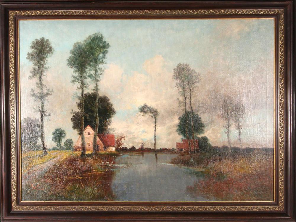 FRANZ WALLEGG FARMSTEAD LANDSCAPE OIL ON CANVAS. sold by Lewis & Maese Antiques & Auctions, lot 430 — auction record photograph