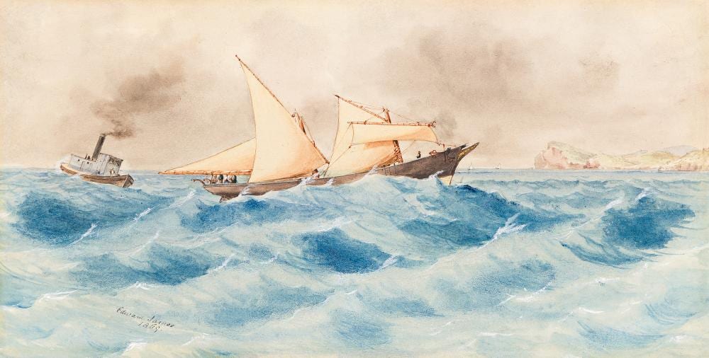 edward james 1820 1877 schooner laura a dodd entering georgetown bermuda june 12 1869 · Swann Auction Galleries · 2026-03-12 Edward (1820) James comparable auction result: edward james 1820 1877 schooner laura a dodd entering georgetown bermuda june 12 1869