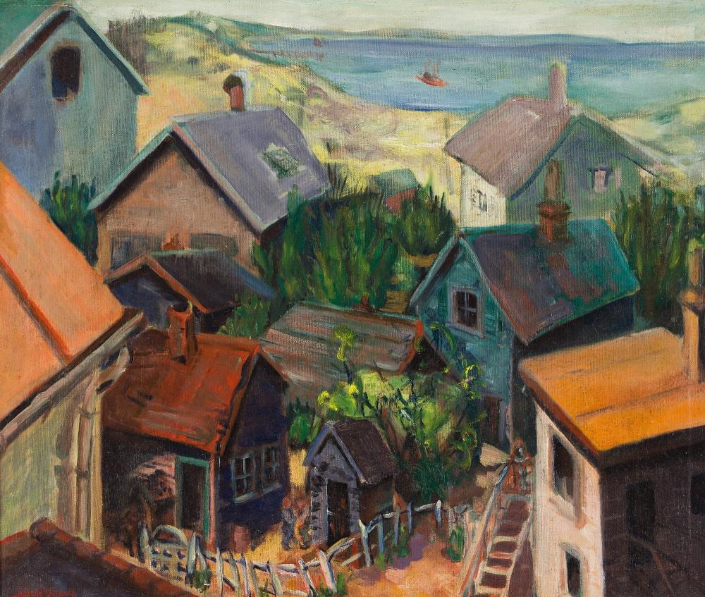 John R. Grabach comparable auction result: john r grabach 1886 1981 view above the rooftops circa 1940