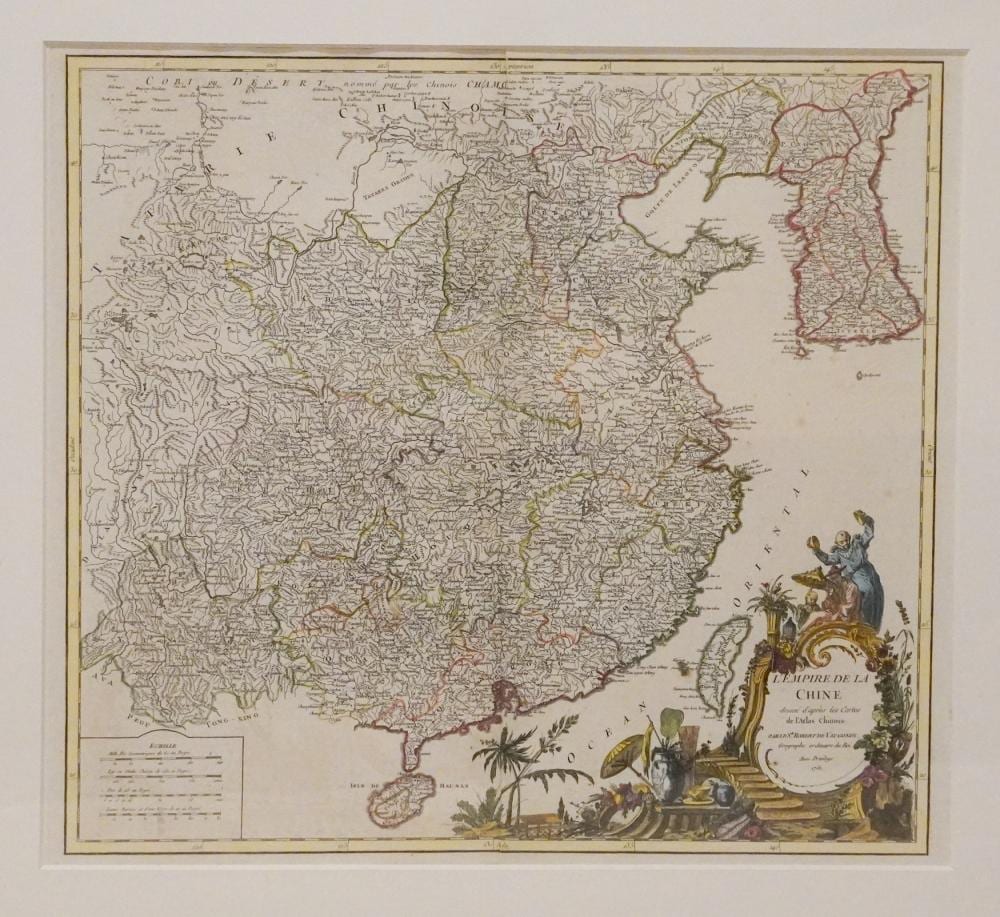 Robert de Vaugondy comparable auction result: hand colored 1750 map of china by robert de vaugondy