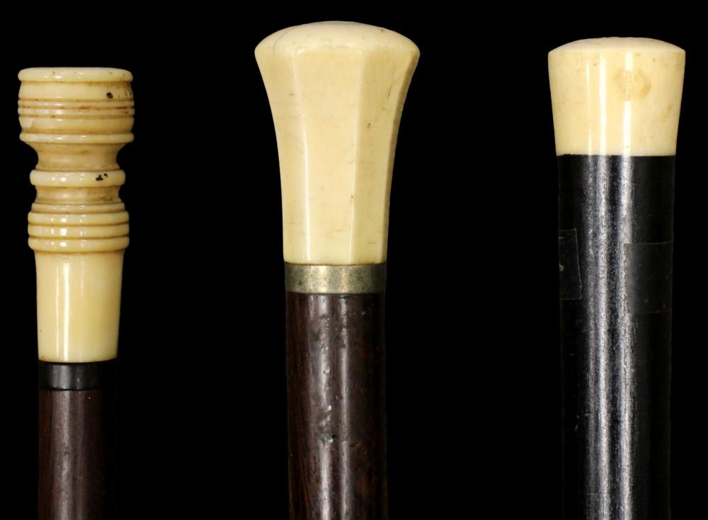 Lot of Three Various Antique Walking Canes Sticks sold by Sofe Design Auctions, lot 9508 — auction record photograph