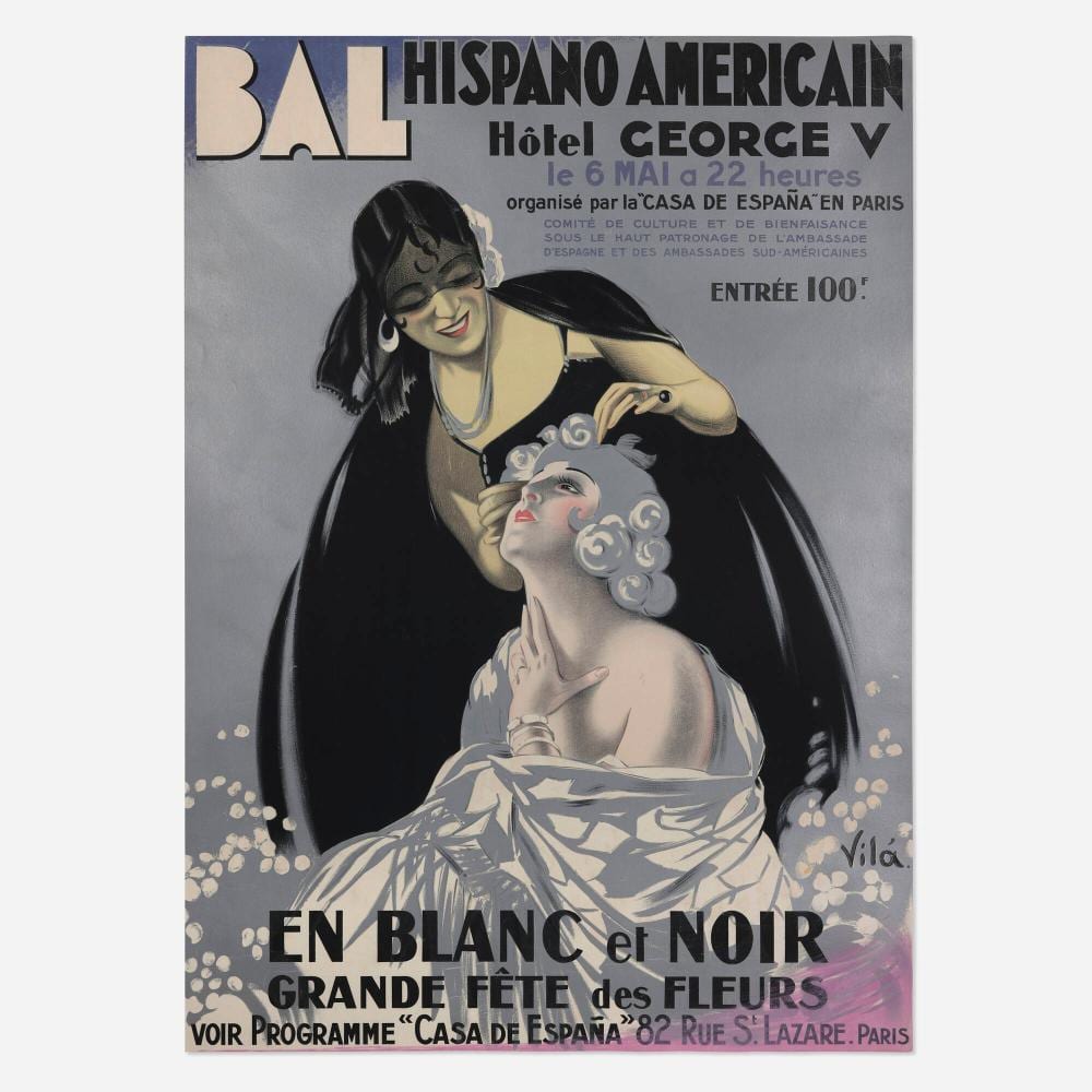 Emili Vila comparable auction result: emilio vila bal hispano americain en blanc et noir vintage poster