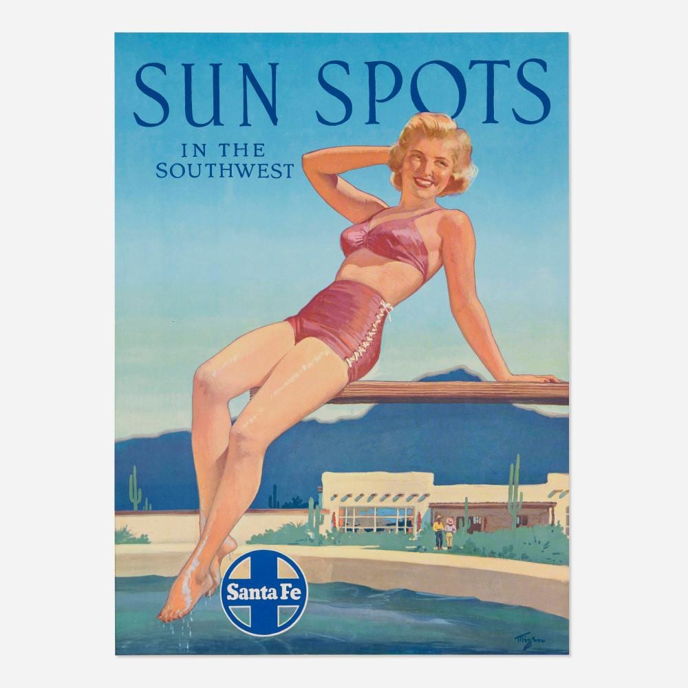 Frederic Kimball Mizen comparable auction result: frederic kimball mizen santa fe railroad sun spots in the southwest vintage poster
