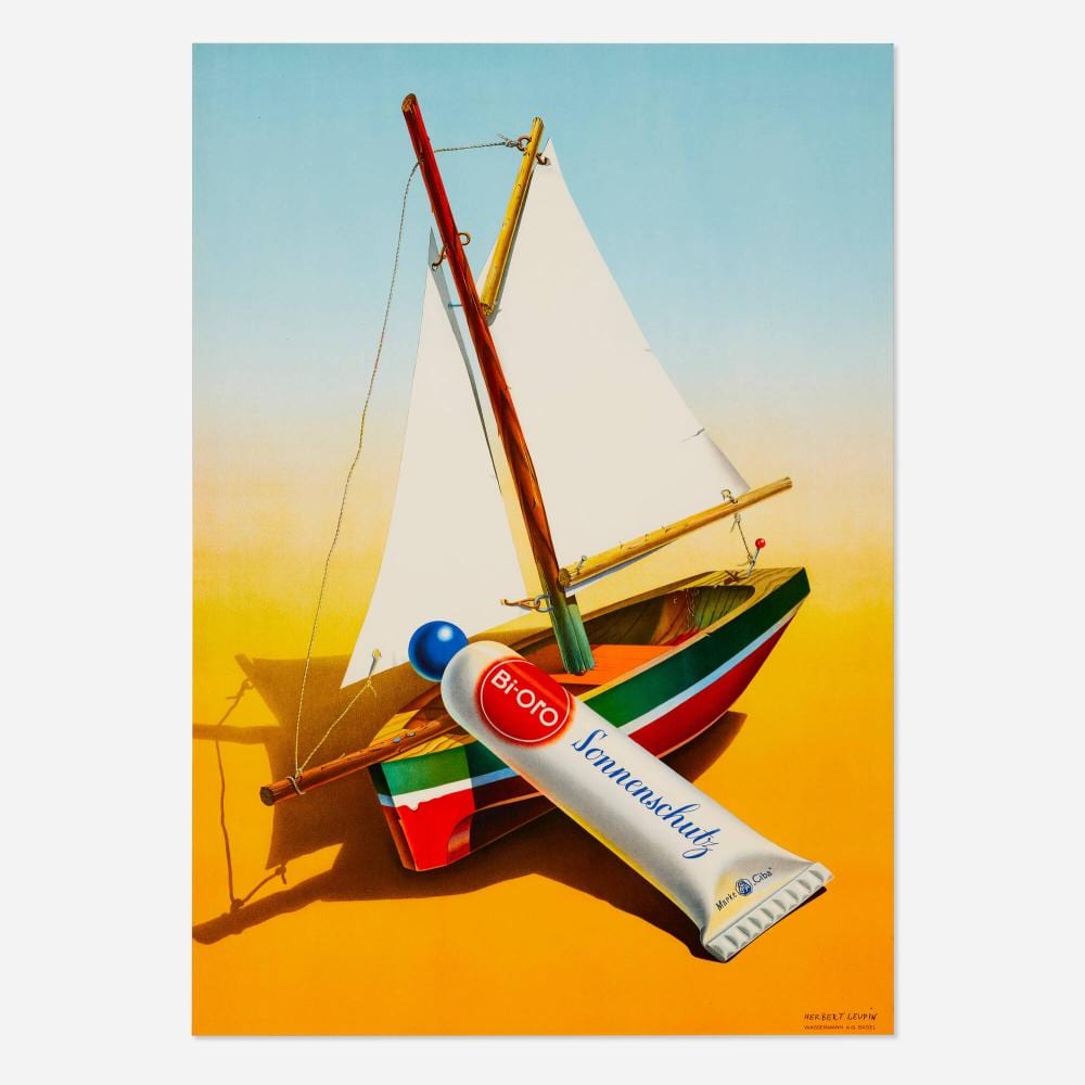 Herbert Leupin comparable auction result: herbert leupin bi oro sonnenschutz vintage poster