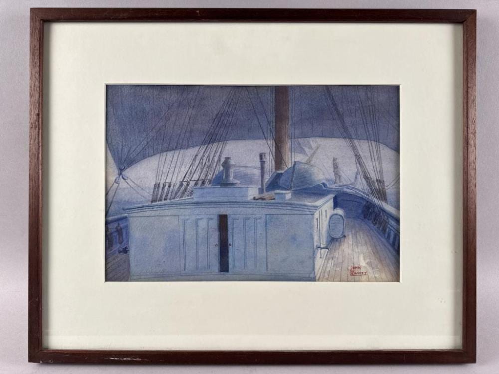 John Faunce Leavitt comparable auction result: john faunce leavitt massachusetts connecticut 1905 1974 nightwatch clippership deck watercolor on paper 9 x 13 framed 16 x 20
