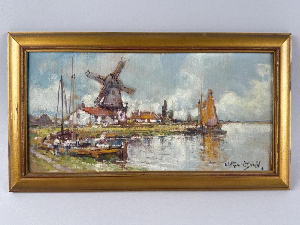 Arthur Vidal Diehl comparable auction result: arthur vidal diehl massachusetts new york england 1870 1929 windmill on a river oil on board 5 75 x 12 framed 8 x 13 5