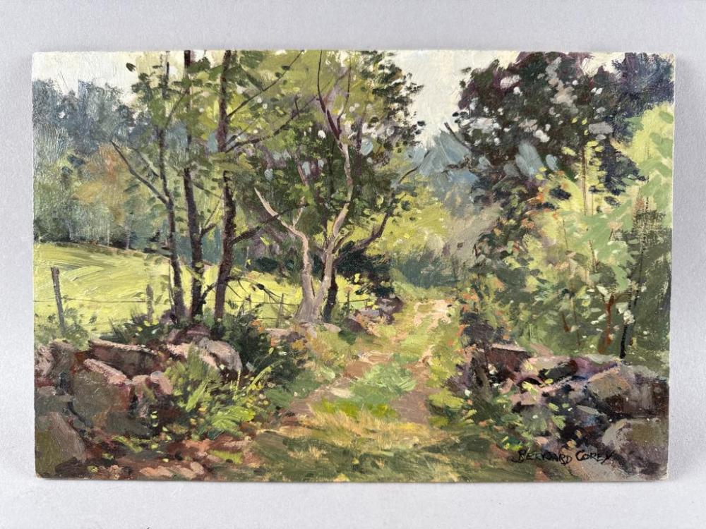 bernard corey massachusetts 1914 2000 rural path oil on masonite 8 25 x 12 unframed · Sandwich Auction House · 2026-03-25 Bernard Corey comparable auction result: bernard corey massachusetts 1914 2000 rural path oil on masonite 8 25 x 12 unframed