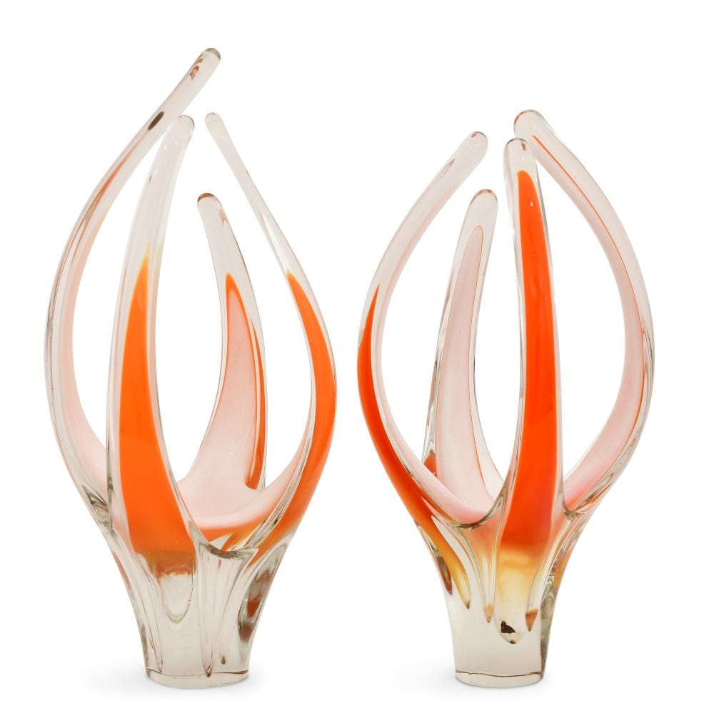Paul Kedelv comparable auction result: paul kedelv flygsfors coquille pair of mid century art glass sculptures