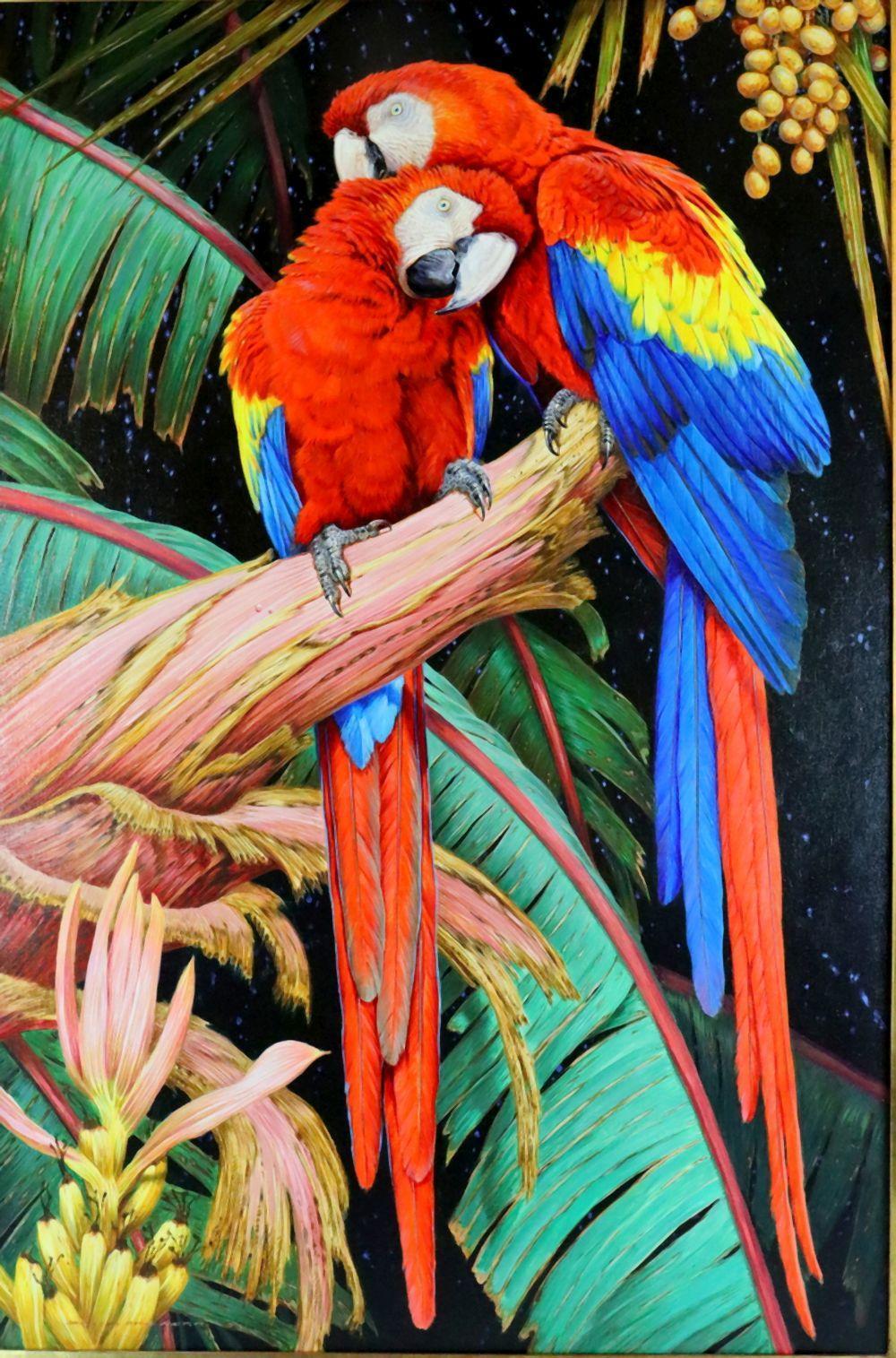 David Ord Kerr comparable auction result: david ord kerr british 1951 pair of scarlett macaws oil painting on canvas