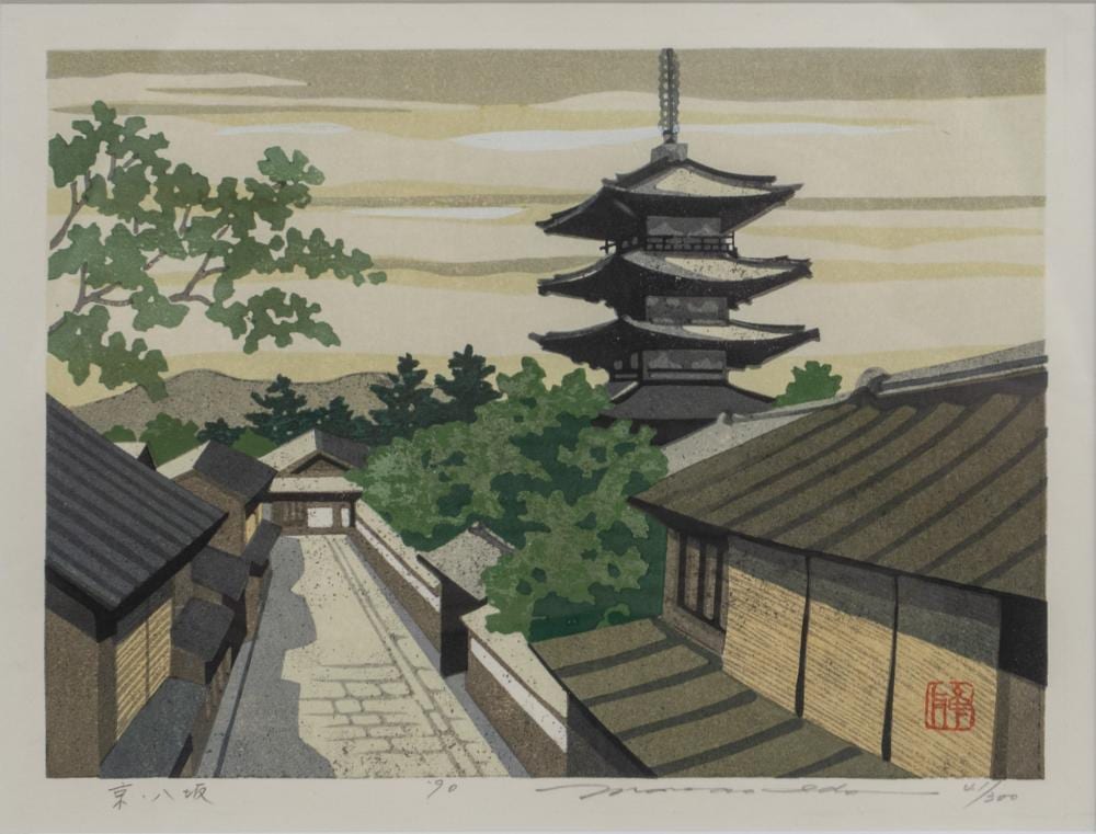 Ido Masao comparable auction result: masao ido japanese b 1945 kyoto yasaka woodcut print signed and numbered 41 300 l r dated 90 l c frame 13 3 4 x 16 1 4 in 34 9 x 41 3 cm