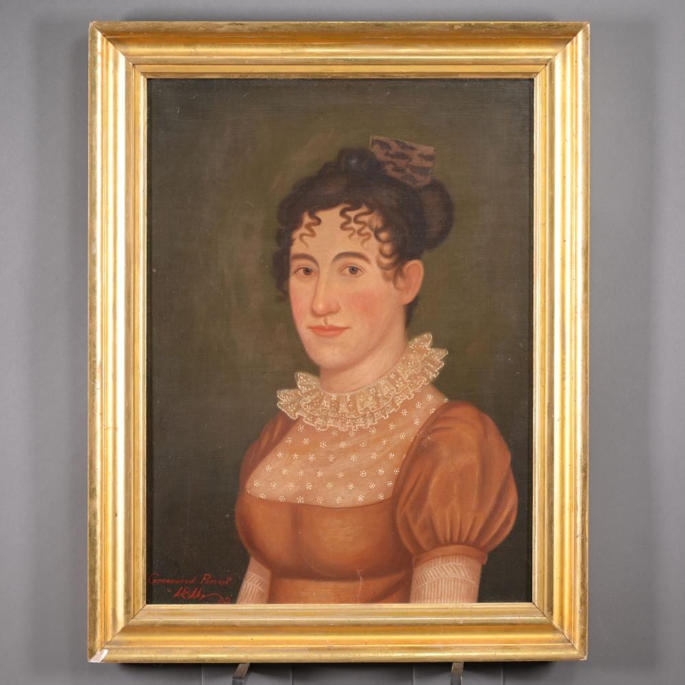 Ethan Allen Greenwood comparable auction result: ethan allen greenwood woman in a pink dress