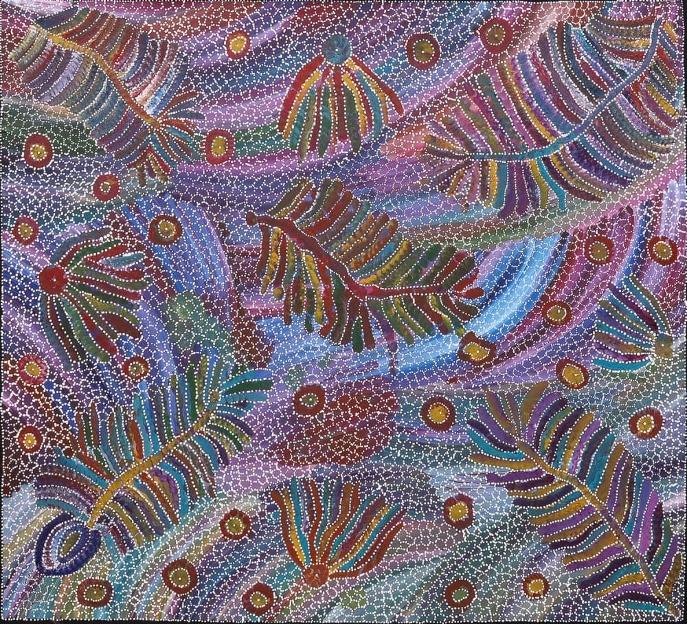 Jedda Purvis Ngwarai comparable auction result: jedda purvis ngwarai yam seed dreaming acrylic on canvas 95cm x 105cm
