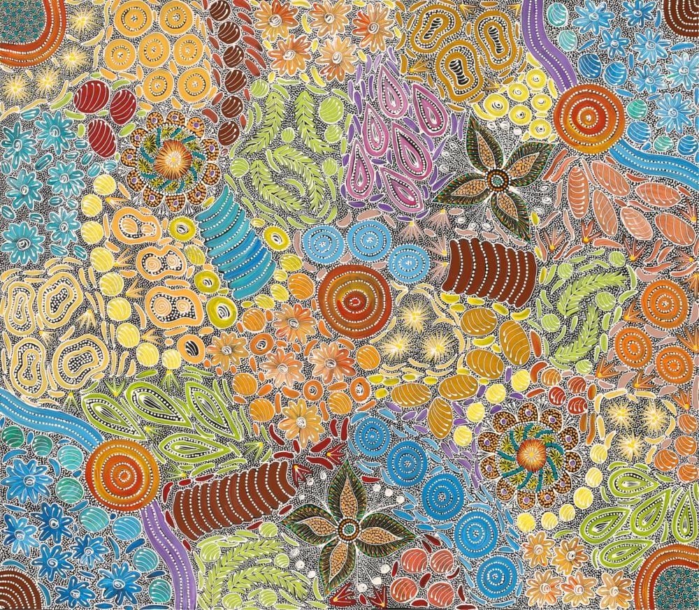 Tanya Price Nangala comparable auction result: tanya price nangala wild bush flowers acrylic on canvas 95cm x 110cm