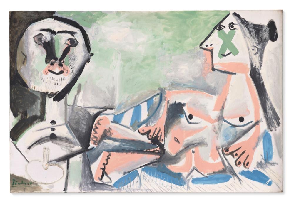 Pablo Picasso (1881-1973). Le peintre et son modèle. oil and Ripolin on can comparable sale