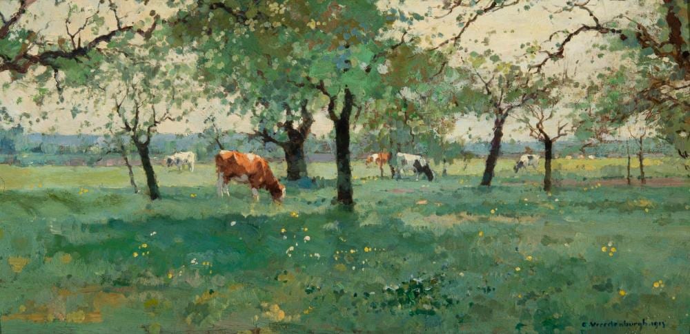 Cornelis Vreedenburgh comparable auction result: cornelis vreedenburgh dutch 1880 1946 cattle grazing in an orchard 1913