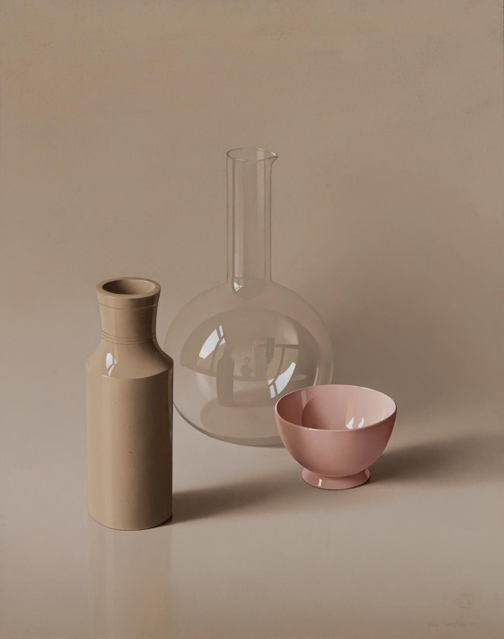 Olav Cleofas van Overbeek comparable auction result: olav cleofas van overbeek dutch 1946 still life with a pink bowl a jug and a bottle 1981