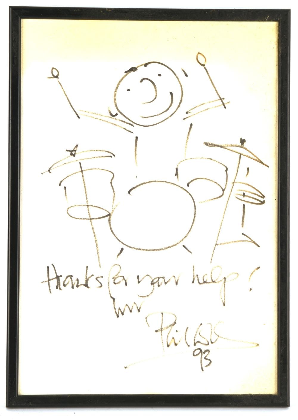 Phil Collins comparable auction result: phil collins signed self portrait drawing of phil