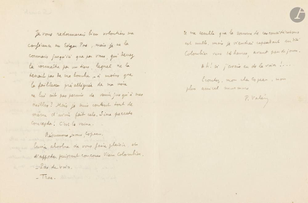 Paul Valéry comparable auction result: paul val ry 1871 1945 l a s samedi vers 1922 jacques copeau