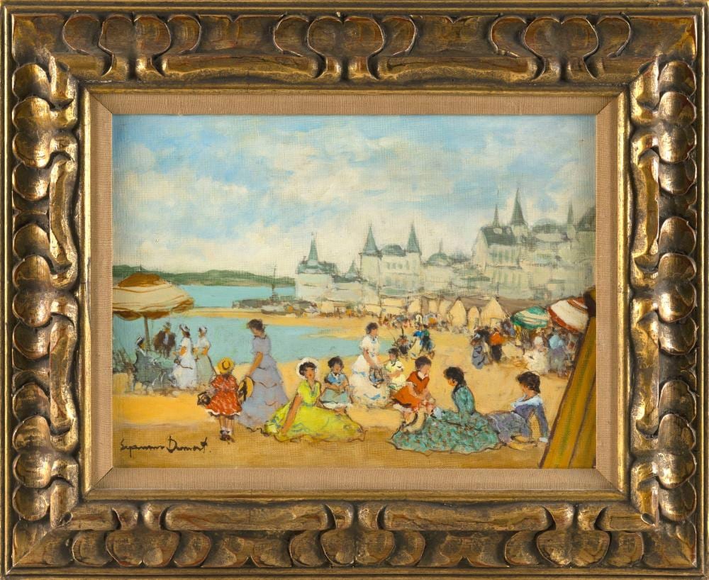 Suzanne Demarest comparable auction result: suzanne demarest france 1900 1985 victorian era beach scene oil on canvas 12 x 16 framed 19 x 23