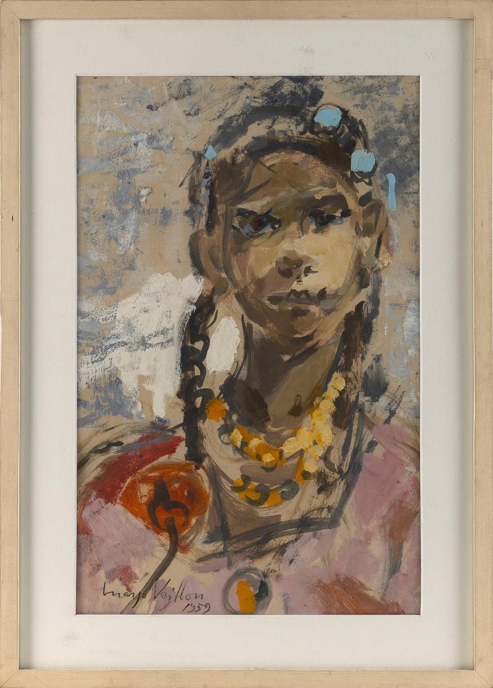 Margot Veillon comparable auction result: margo veillon switzerland egypt 1907 2003 portrait of a girl watercolor 23 x 14 framed 20 x 29