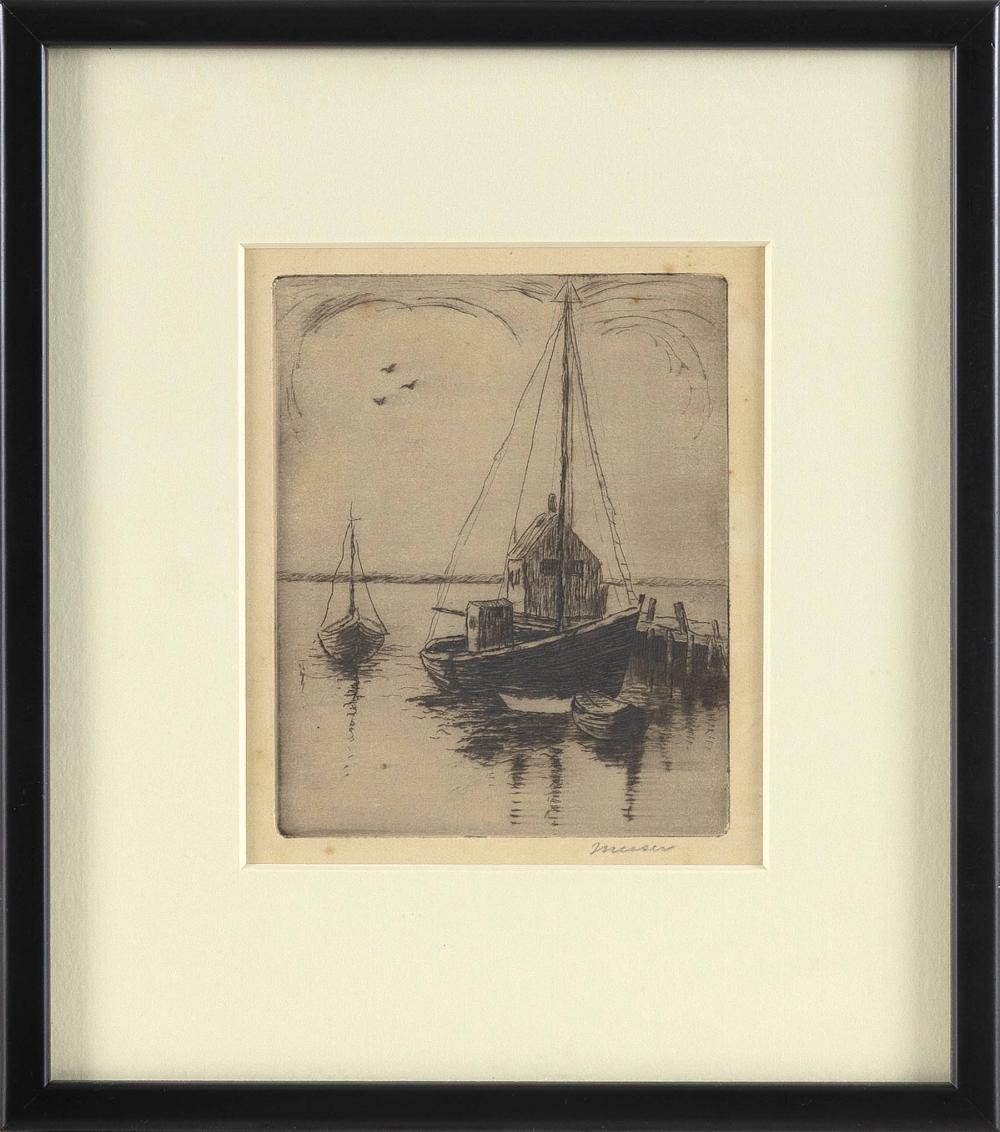 Lillian Burk Meeser comparable auction result: lillian burk meeser pennsylvania michigan 1864 1942 provincetown wharf etching on paper 5 5 x 4 5 sight framed 9 5 x 9