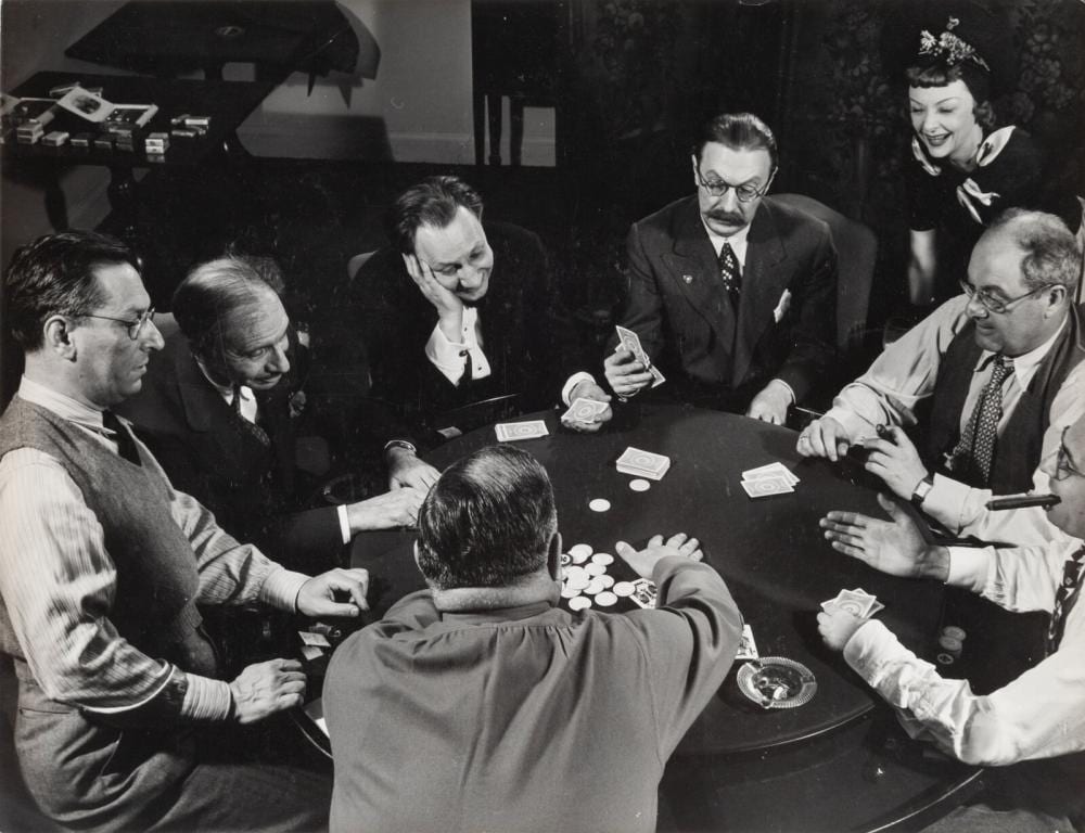 gjon mili american 1904 1984 frank hall theron bamberger franklin adams russel crouse howard lindsay mike wallach and bernie hart playing poker 1941 printed ca 1941 · Freeman’s · 2026-03-05 Gjon Mili comparable auction result: gjon mili american 1904 1984 frank hall theron bamberger franklin adams russel crouse howard lindsay mike wallach and bernie hart playing poker 1941 printed ca 1941