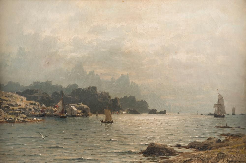 Adelsteen Normann comparable auction result: adelsteen normann segelboote vor der norwegischen k ste bei sonnenuntergang