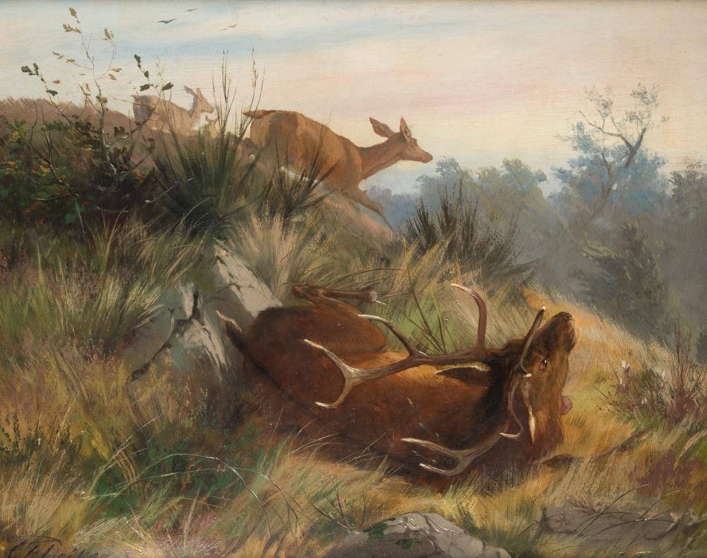 Carl Friedrich Deiker comparable auction result: carl friedrich deiker der verwundete hirsch