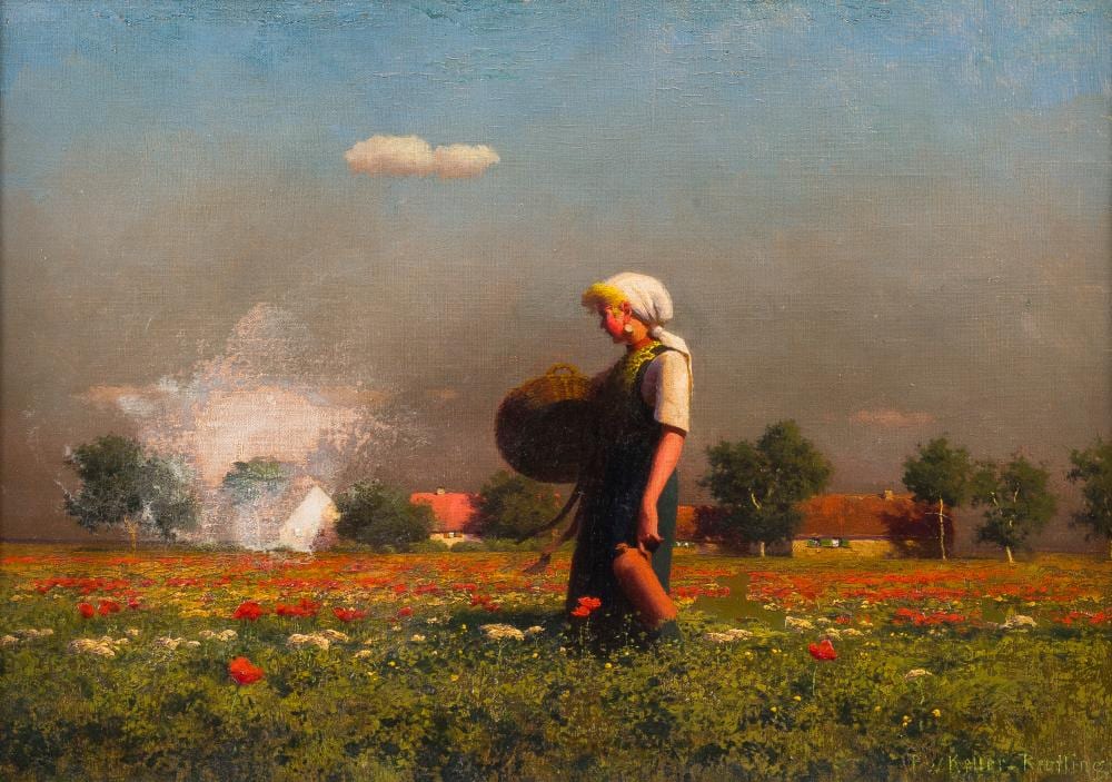 Paul Wilhelm Keller comparable auction result: paul wilhelm keller reutlingen bauerin im mohnfeld