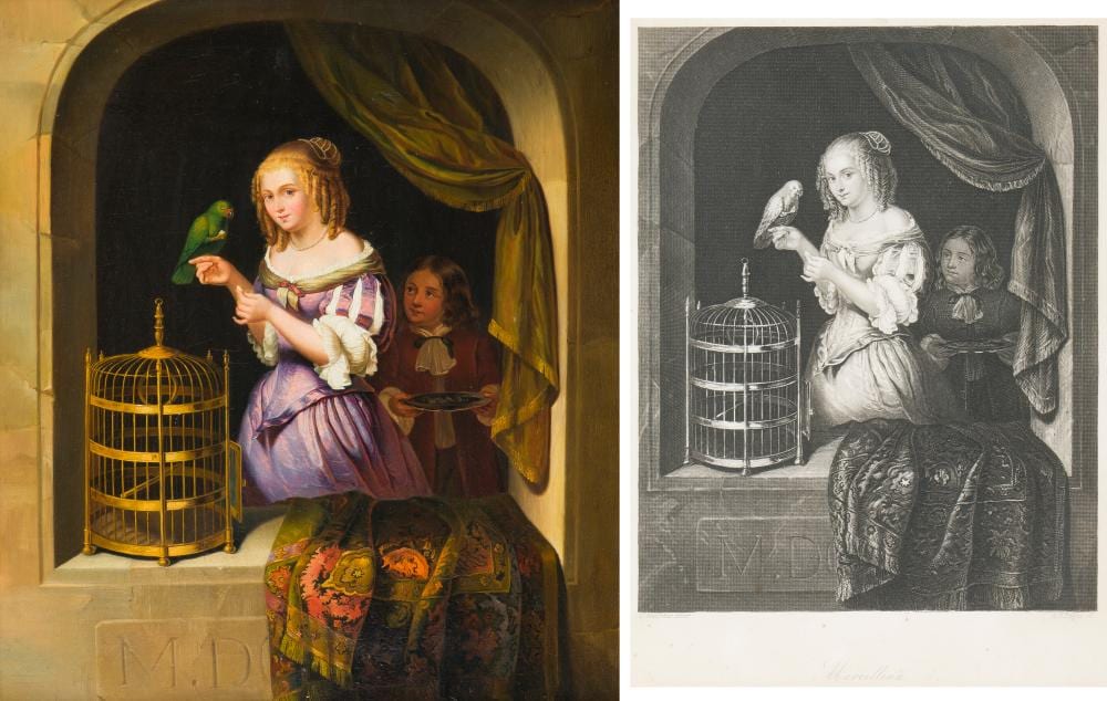 Caspar Netscher comparable auction result: caspar netscher nachfolger des 19 jh marcellina dame mit papagei