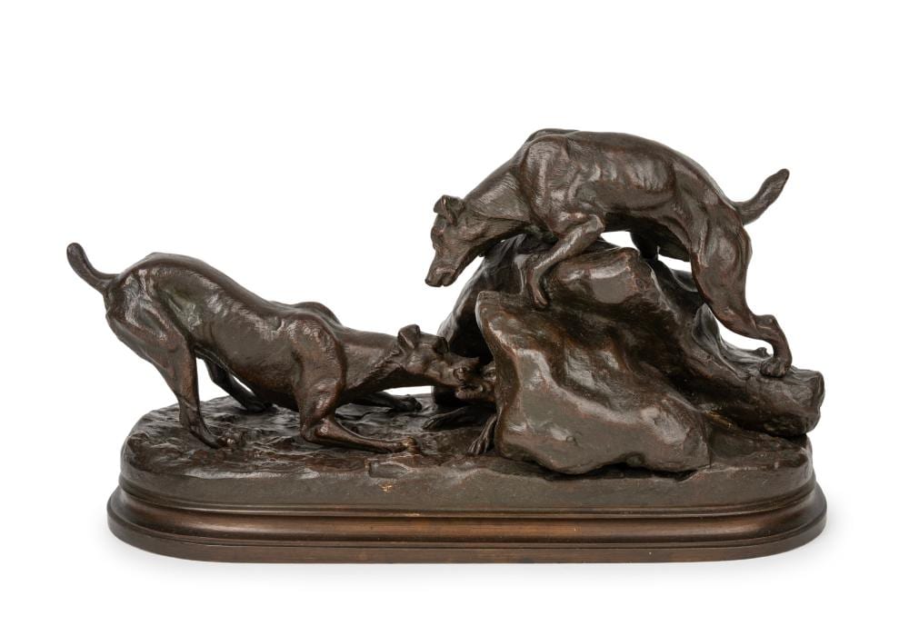 Albert Laplanche comparable auction result: albert laplanche 1854 1935 german cast bronze figural group of hounds and a fox signed a laplanche 17cm high 30cm long