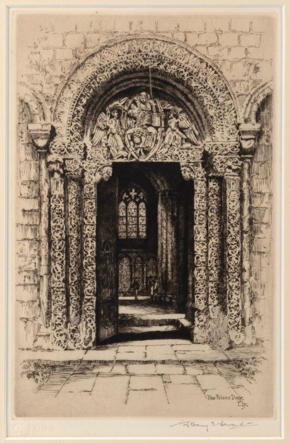 Albany Howarth comparable auction result: albany e howarth the prior s doorway ely drypoint engraving signed lower right 23 x 14cm 34 x 26cm overall