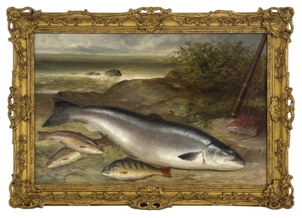 Oisín Kelly comparable auction result: o c g forster 1885 fish on the river bank prov alexander gallery 20 x 29 1 2
