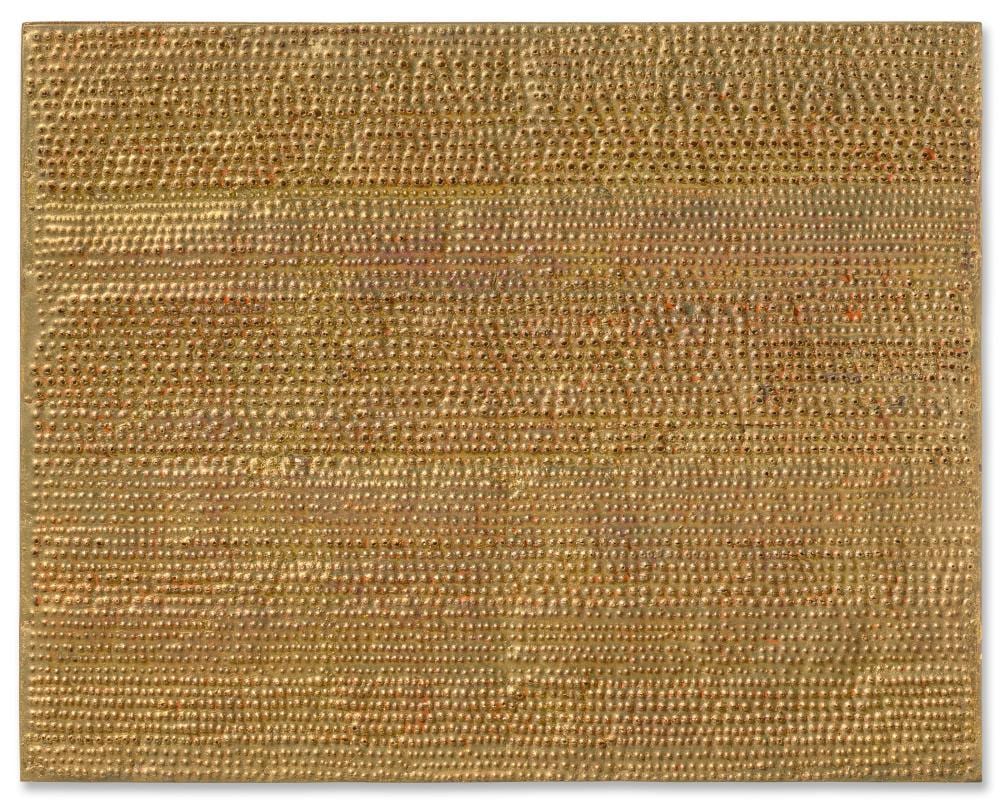 Mathias Goeritz comparable auction result: mathias goeritz 1915 1990 mensaje dorado gold message gold leaf on pe