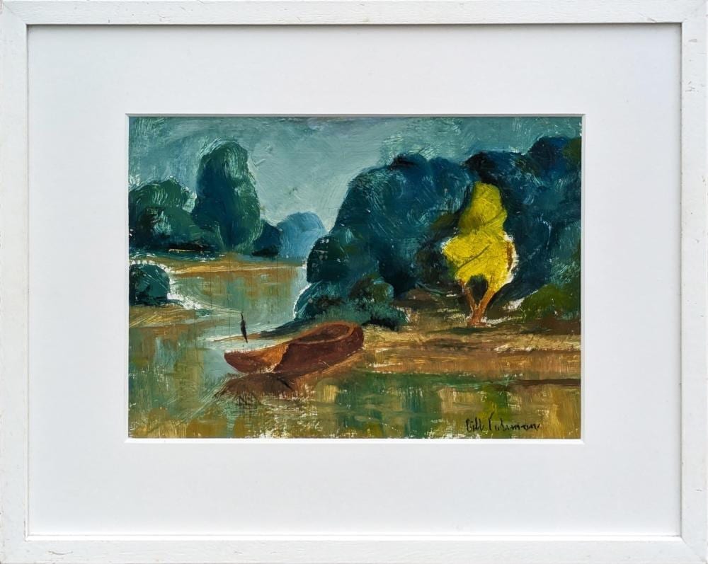 Bill Coleman comparable auction result: bill coleman 1922 1992 boat on riverbank c1970 oil on board 24 x 33cm