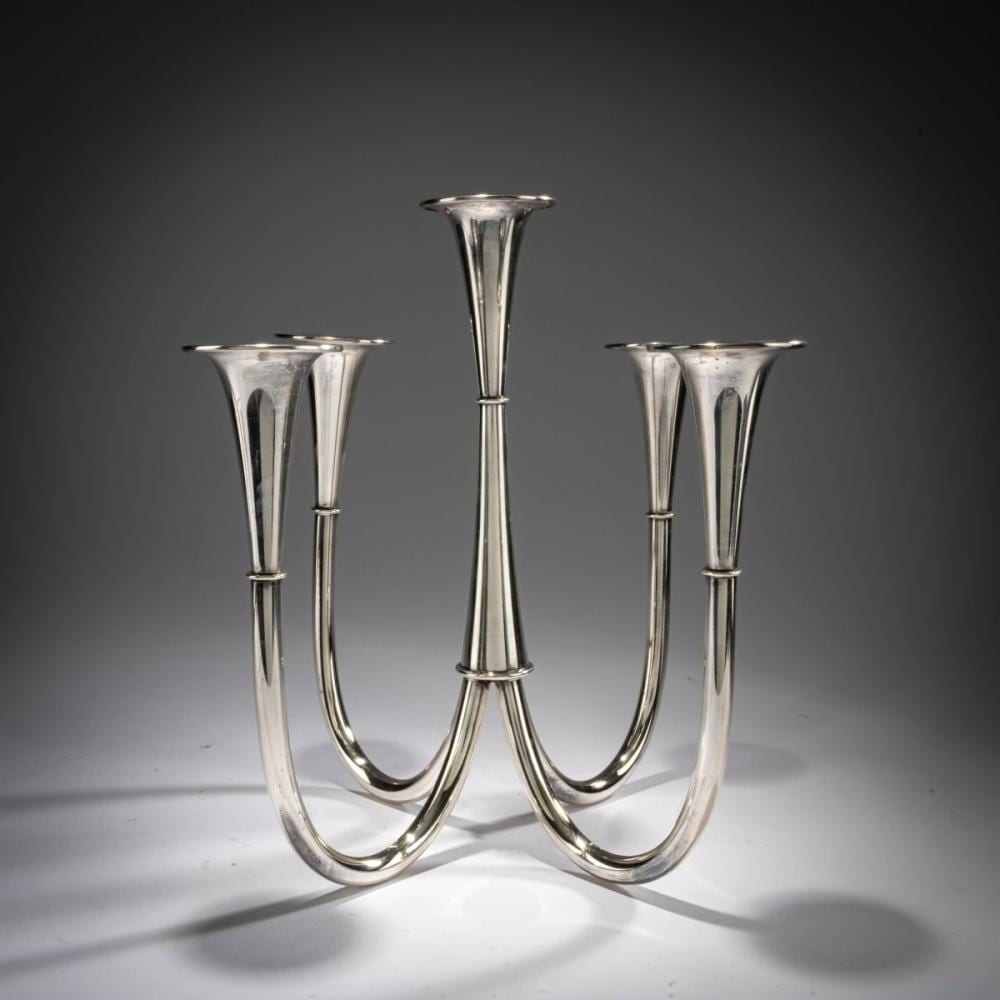 Wilhelm Wagenfeld comparable auction result: wilhelm wagenfeld five flame candlestick 1952 53