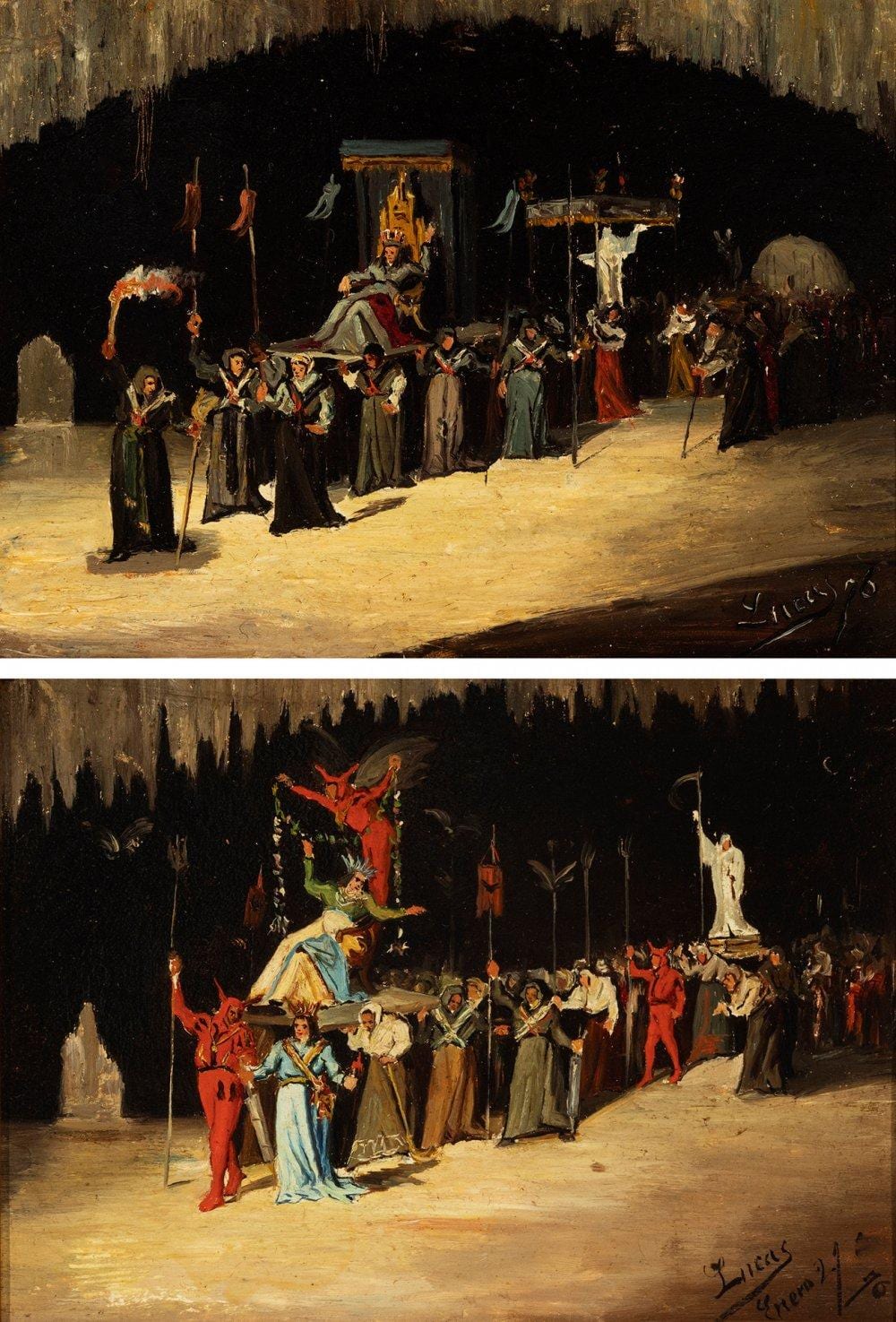 Eugenio Lucas Villaamil comparable auction result: eugenio lucas villaamil madrid 1858 1919 pagan processions 1896 pair of oil paintings on panel signed and dated in the lower right corner
