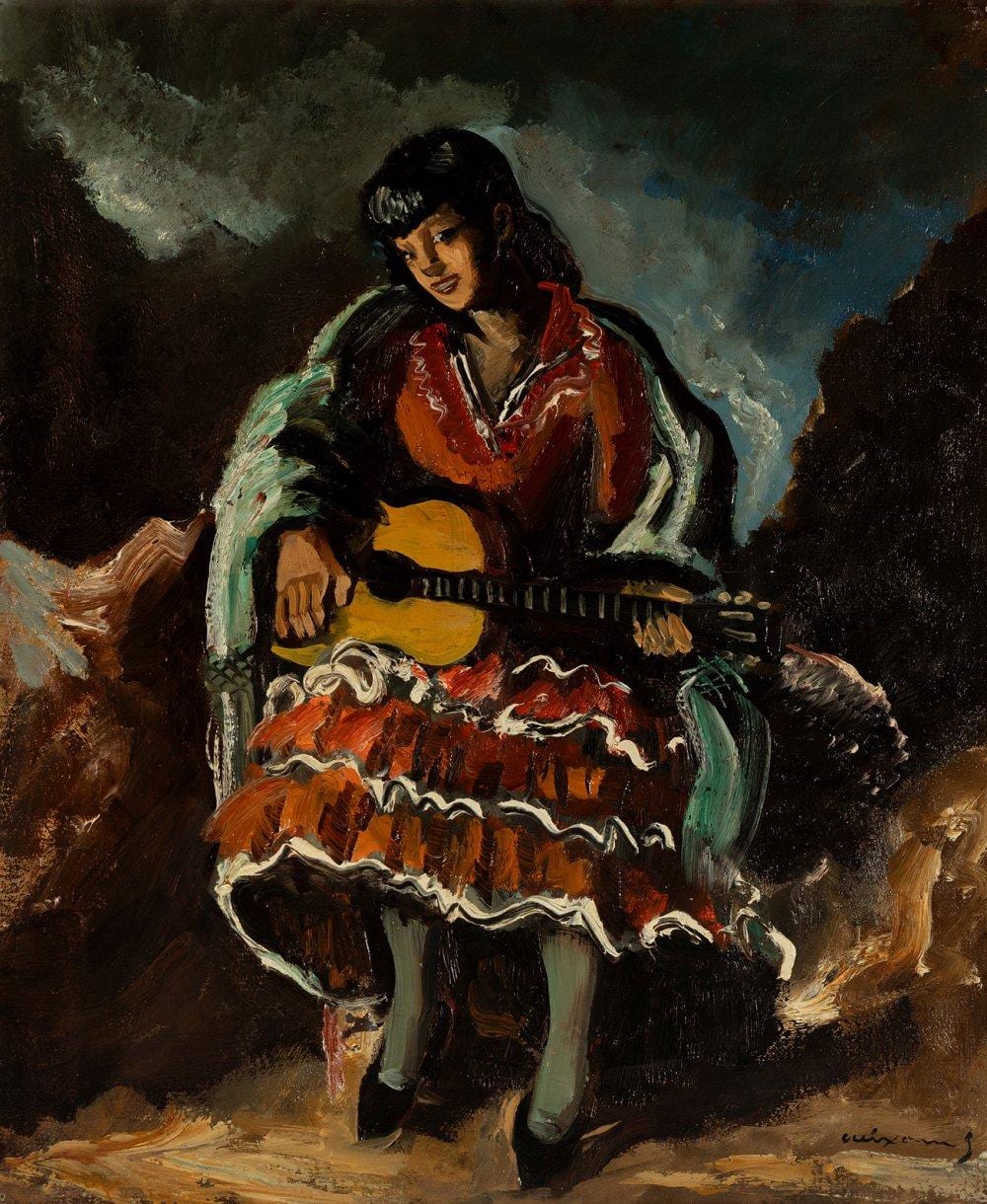 pere cr ixams pic barcelona 1893 1965 gypsy playing the guitar oil on canvas signed · Setdart Auction House · 2026-03-18 Pere Créixams Picó comparable auction result: pere cr ixams pic barcelona 1893 1965 gypsy playing the guitar oil on canvas signed