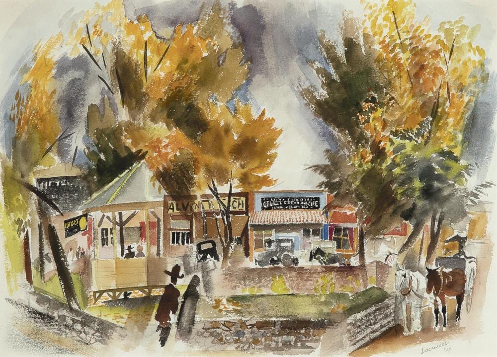 ward lockwood taos plaza fall day 1929 · Santa Fe Art Auction · 2026-03-11 Ward Lockwood comparable auction result: ward lockwood taos plaza fall day 1929