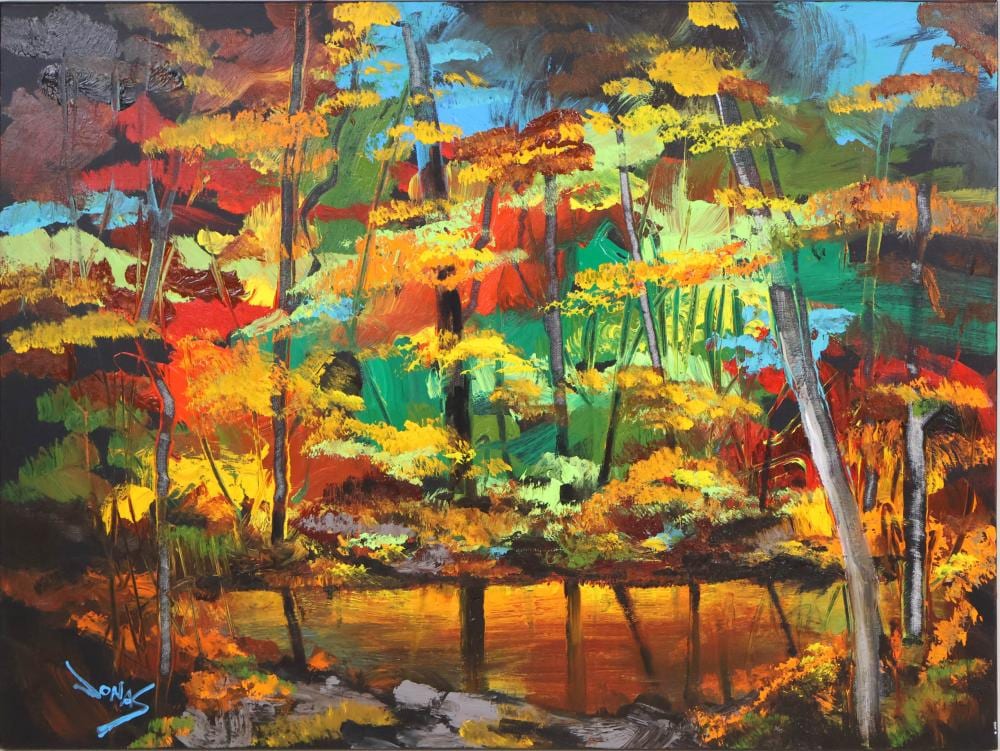 Jonas Gerard comparable auction result: jonas gerard 1941 2020 secret place mixed media on canvas