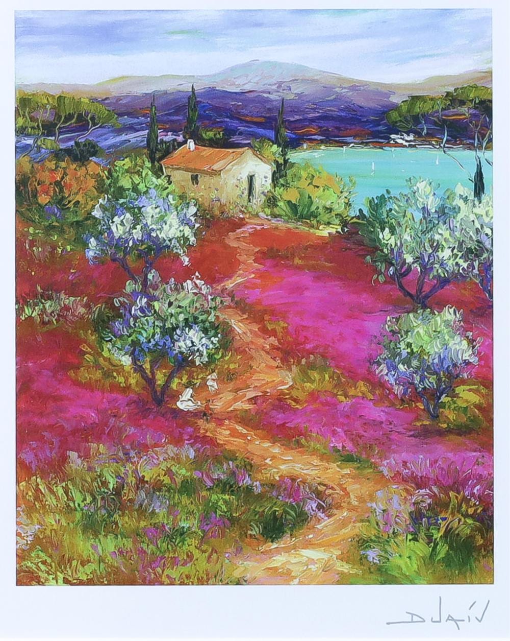 Jean-Marie Duaiv comparable auction result: duaiv arriv e au lac colour lithograph on paper i 24cm x 20cm f 43cm x 37cm