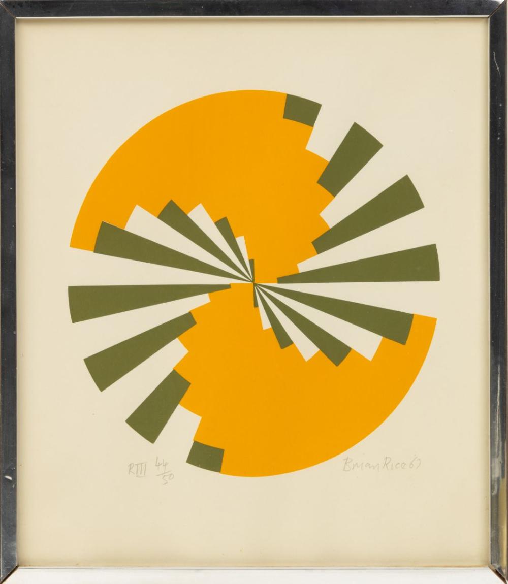 Brian Rice comparable auction result: brian rice british b 1936 screenprint in colors 1967 radials series dia 10 frame size h 15 5 w 13 75